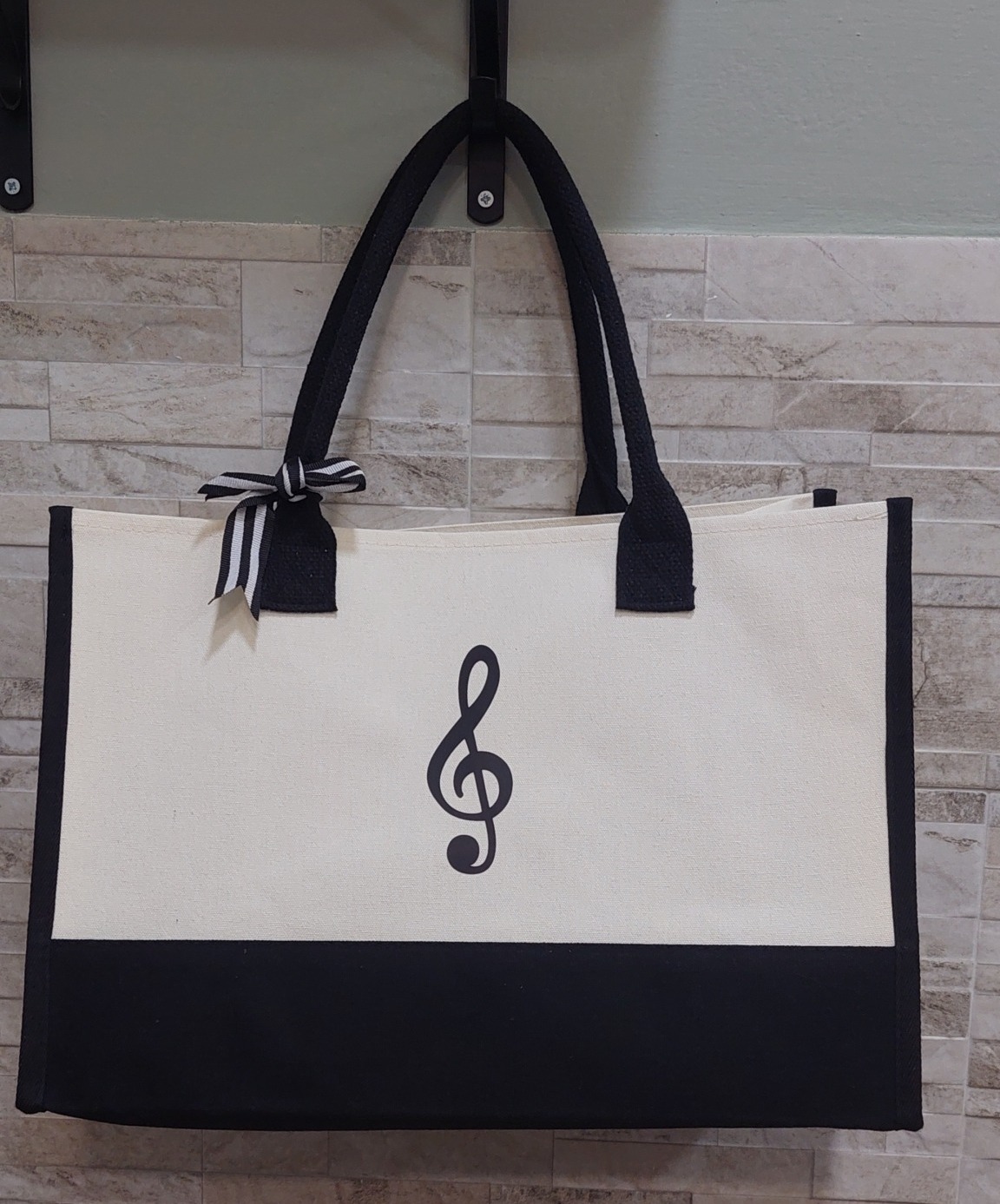 Borsa in tela grande - Chiave di Violino Black and White - immagine 2
